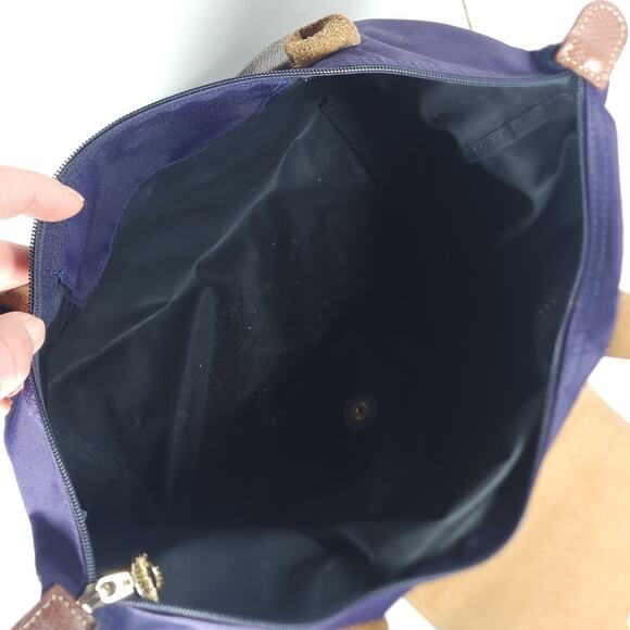 Longchamp Le Pliage Eggplant Nylon Medium Top Handle Travel Tote Purse Handbag - Picture 8 of 16